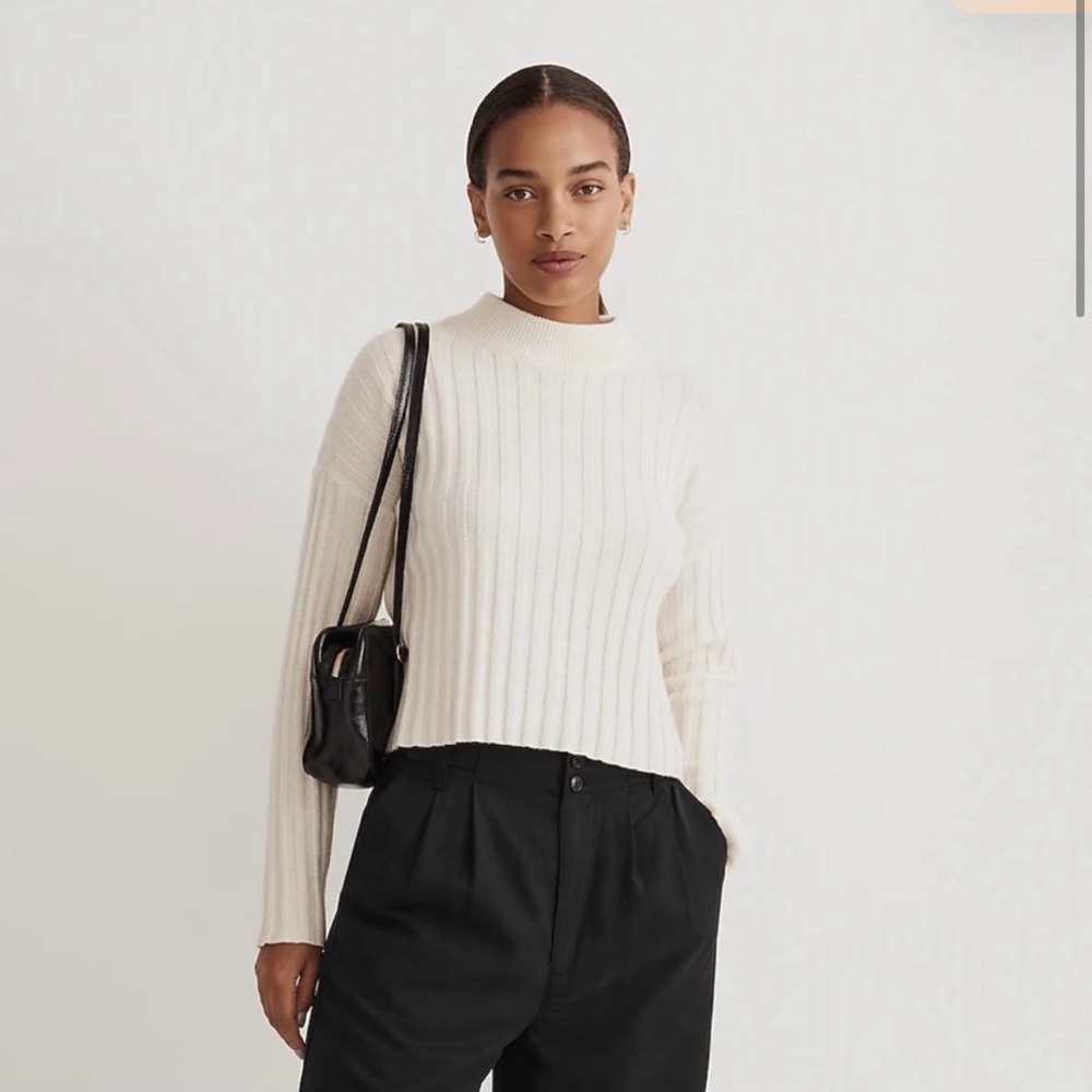 NWT Madewell Levi Ribbed Mockneck Crop Wool Blend Sweater XL Cream White